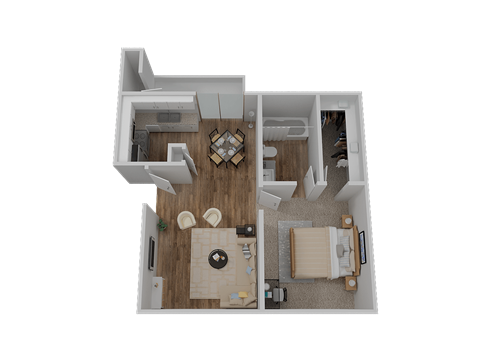 Floor plan for 1 bed, 1 bath, 616 sqft